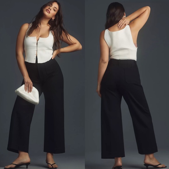 Anthropologie Maeve Womens The Colette Ponte Cropped Wide-Leg Pants Sz 30 Black